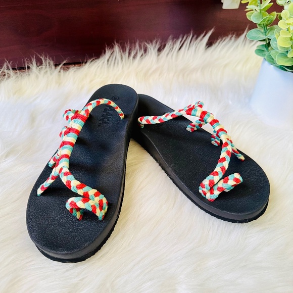 Plaka Size 8 Relief Flip Flops Arch Support Tricolor Braided Straps - Picture 3 of 13